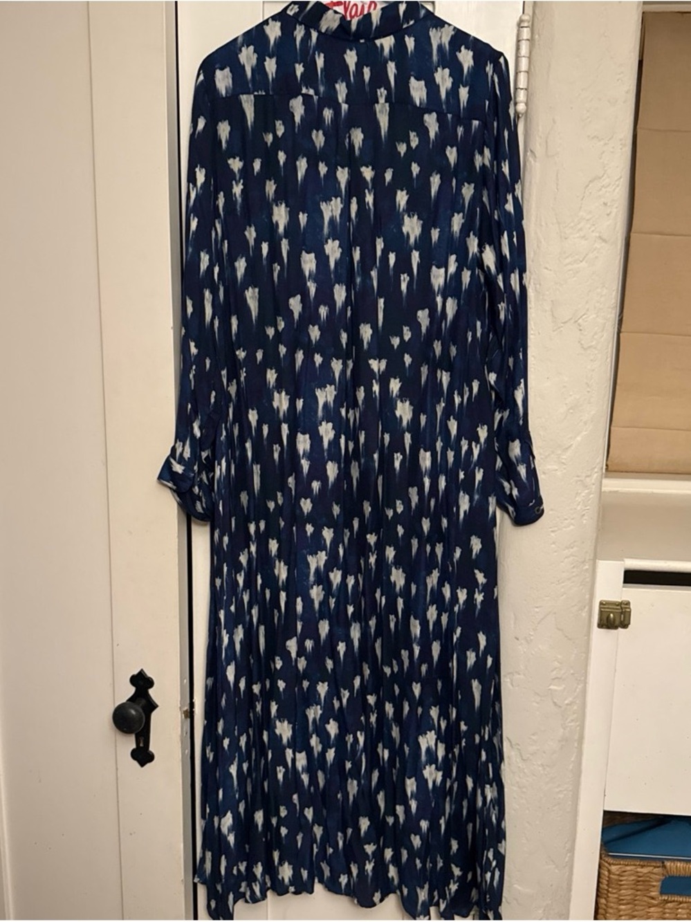 Elegant Navy Print Long Sleeve Midi Dress